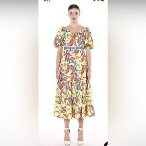 Beulah Multicolor Floral MIDI Dress Large EUC!